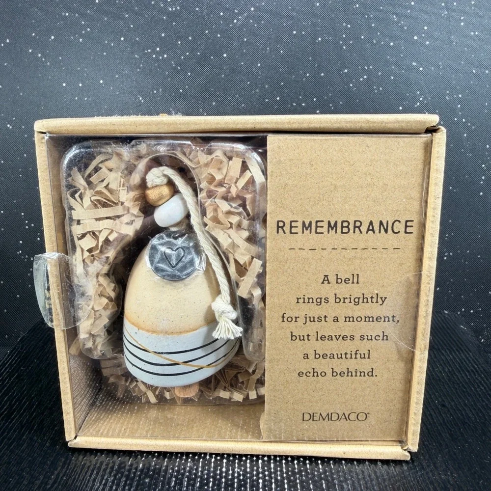 DEMDACO Inspired Bell Remembrance Ceramic Stoneware Heart Charm Cream White 3in